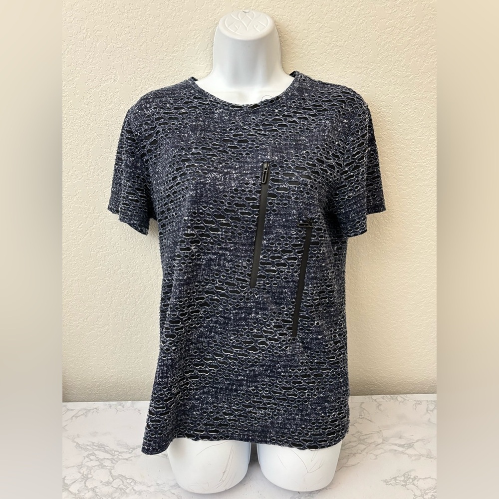 CAVIAR Dremes Blouse Womens M Aztec Zipper Accents Blue Lined Pullover Top​​